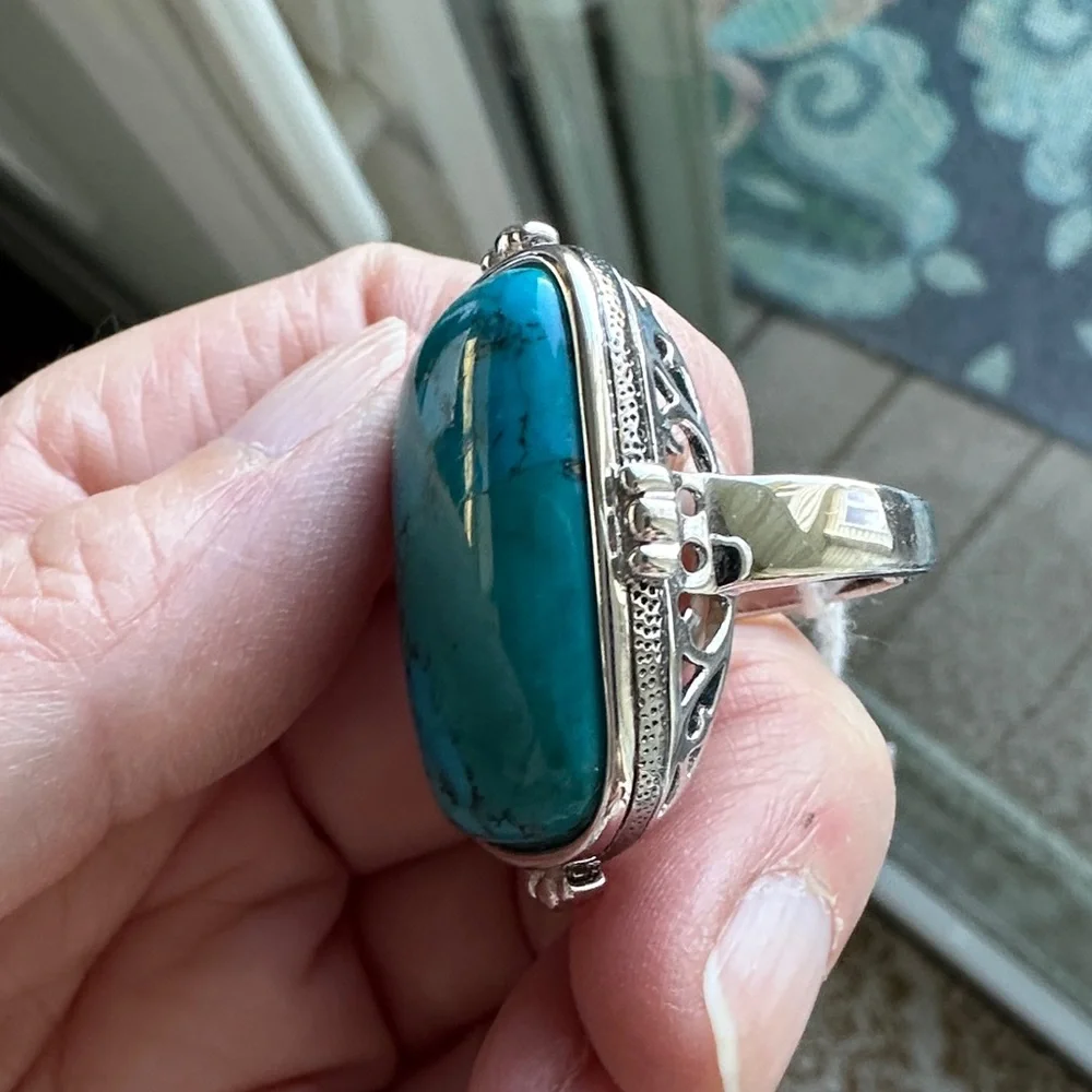 Kingman Turquoise Sterling Silver Statement Ring Size 9 - Picture 4 of 7